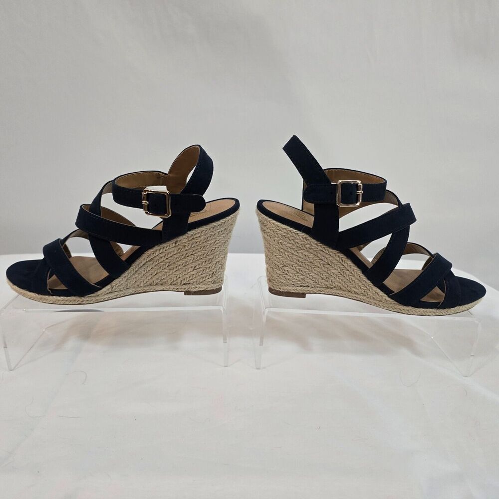 Dulce Vita Sandals Women's 8 dV8 Wedge 3" Heel Open Toe Buckle Black & Tan